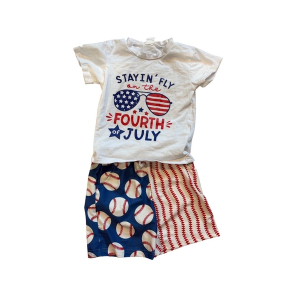 Fourth of July Baseball Outfit T-Shirt & Shorts Set - Size 2-3 Years - Picture 2 of 5